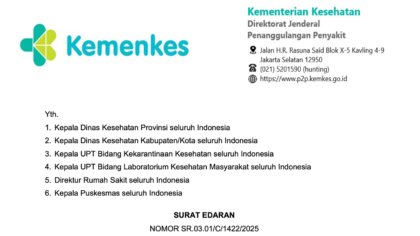 Kementerian Kesehatan melalui website www.infeksiemerging.kemkes.go.id mengeluarkan Surat Edaran mengenai kewaspadaan lonjakan covid-19. Surat Edaran Nomor SR.03.01/C/1422/2025 Tentang Kewaspadaan Terhadap Peningkatan Kasus Covid-19 itu berisi situasi covid-19 di berbagai negara saat ini.